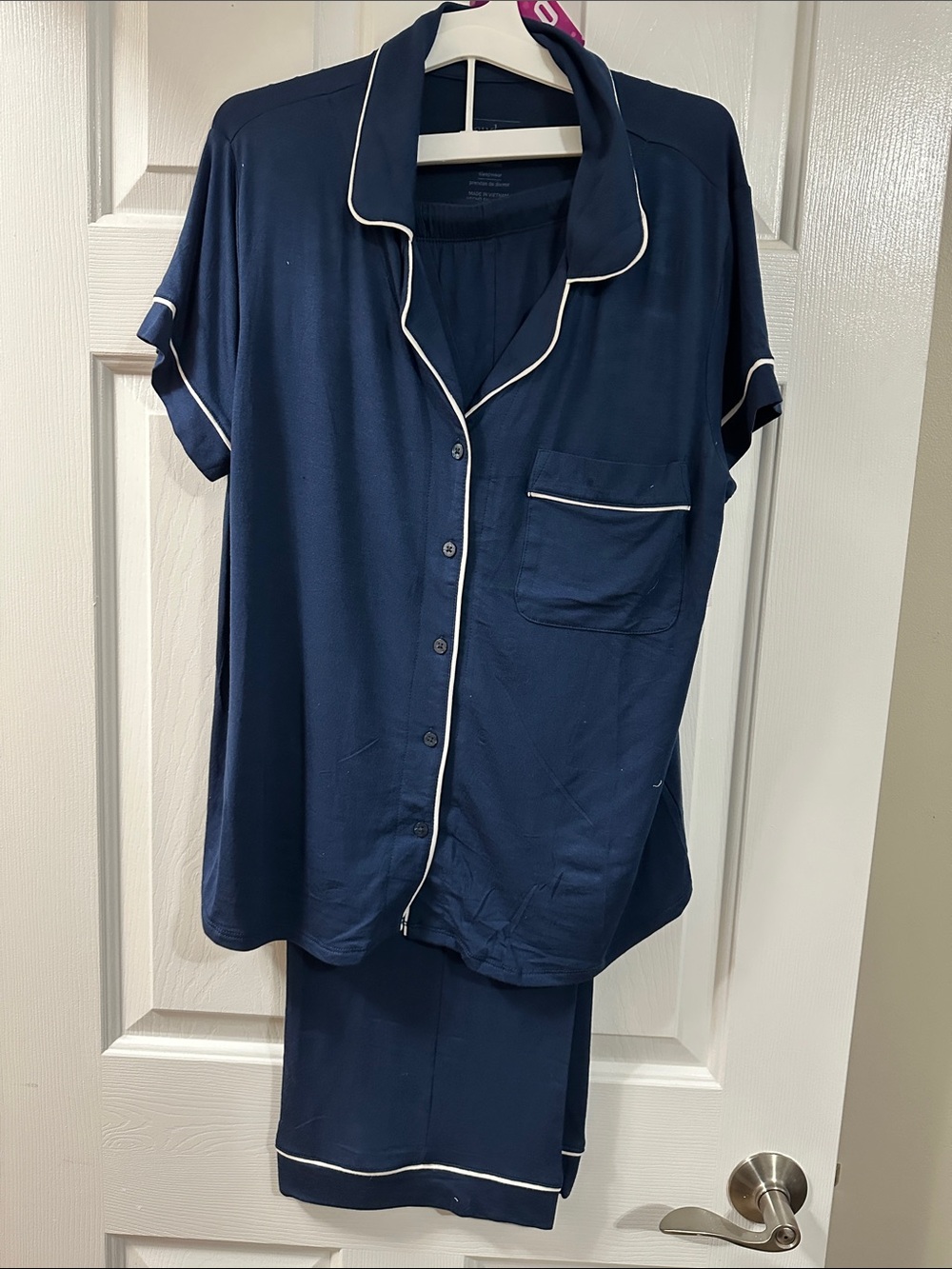 Auden Navy Short-Sleeve Pajama Set with White Piping
